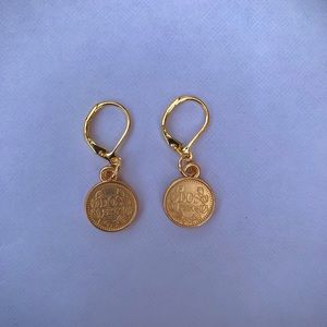 engraved gold coin earrings